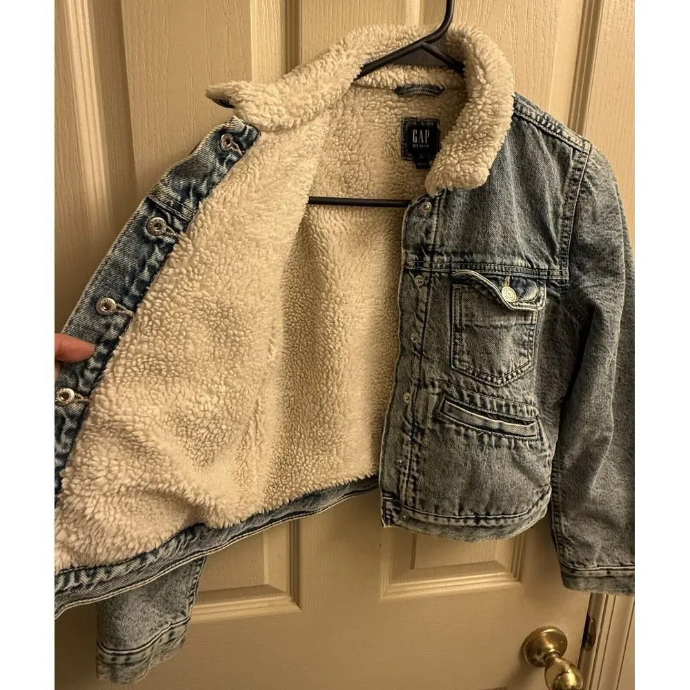 GAP Kids Boy's Denim Jacket Sherpa Lined Blue‎ Denim Size XL (12) EUC